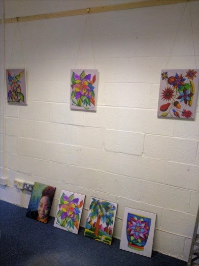 This is a room at the nonprofit I work for where clients' art is being hung fro display.