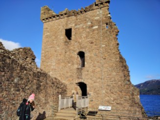 This is a view of a tower in the ruins of Urquhart Castle.