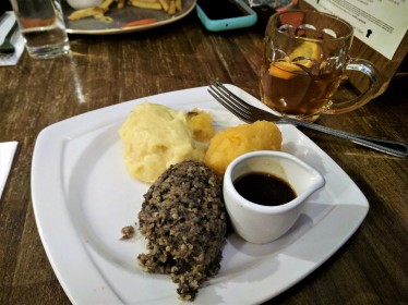 This is the meal of haggis, mash, and what I think was squash. I had this at a pub called "The Last Drop" because it was located near Grass Market where people were often hung.